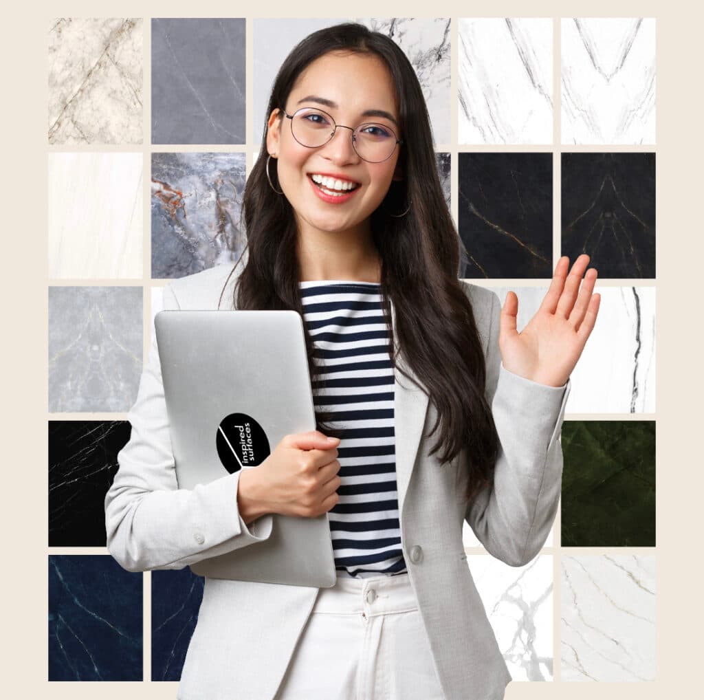 A designer working with a natural stone surface
